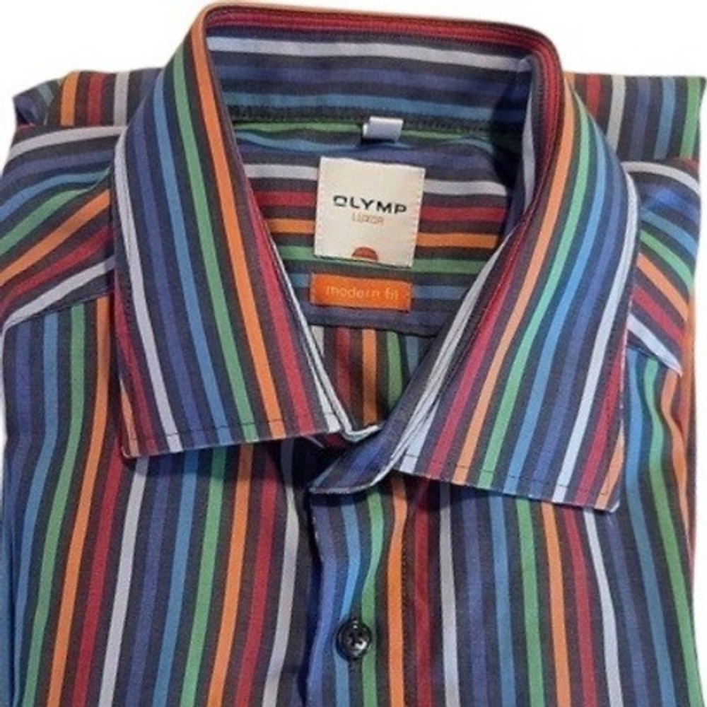 Vtg Stripe Button Up Colorful Retro Festival Art Teacher Core Olymp Luxor Large